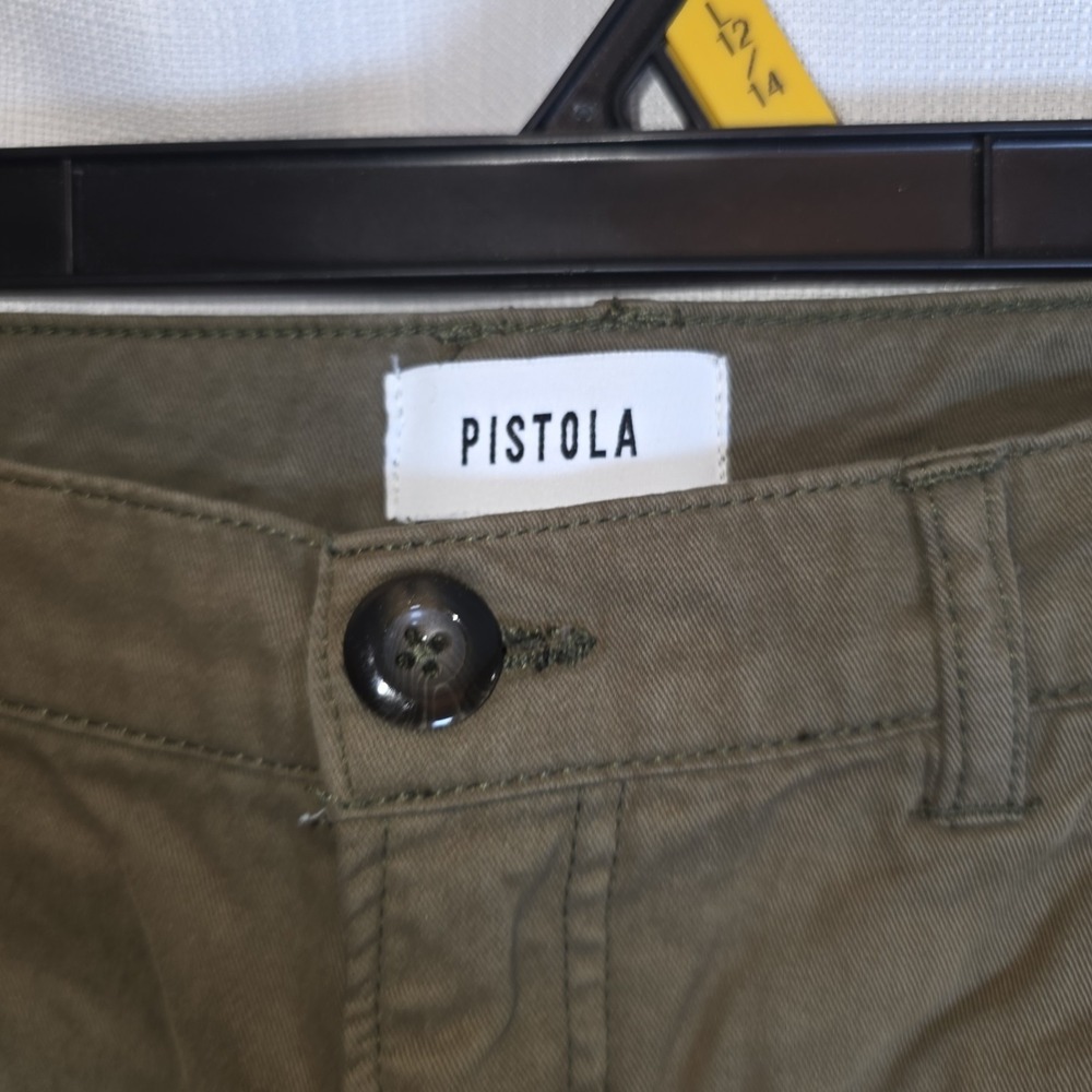 Pistola Army Green Highwaisted Wide Leg Cropped Pants 24 Raw Hem Faded - Picture 3 of 13